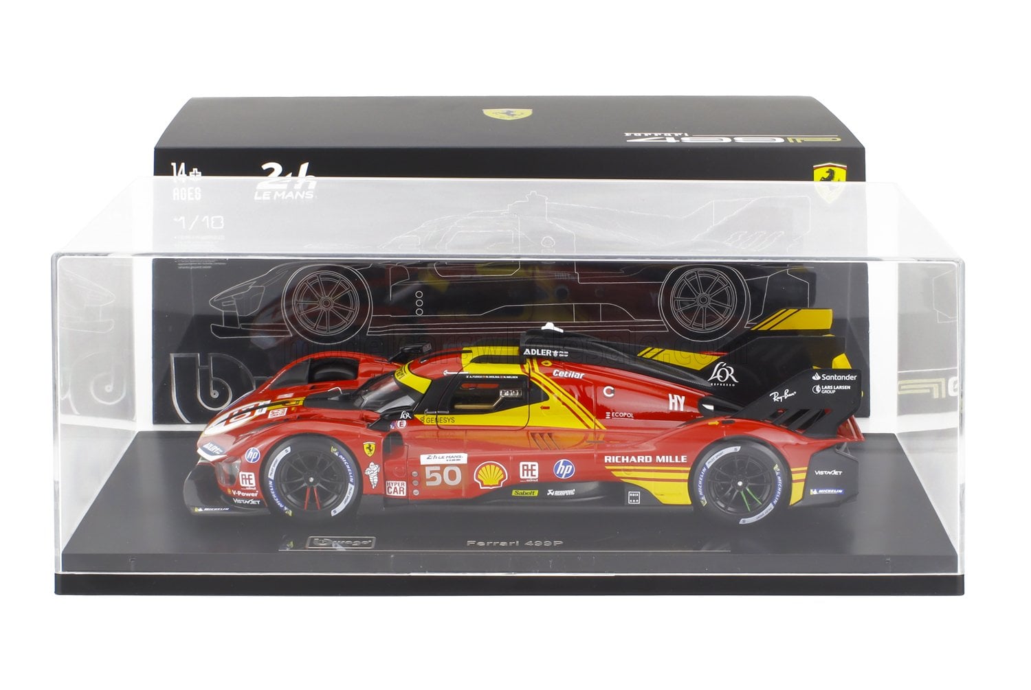 Bburago - 1:18 Ferrari 499P No.50 Winner 24h Le Mans 2024 Fuoco, Molina, Nielsen - Diecast Model with Showcase