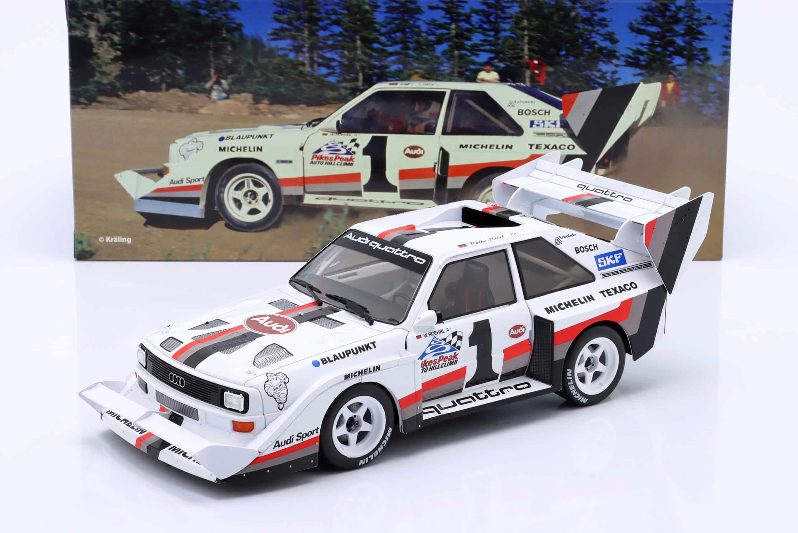 Werk83 1:18 Audi Sport Quattro S1 E2 No.1 Walter Rohrl Winner 1987 Pikes Peak Rally - Diecast Model